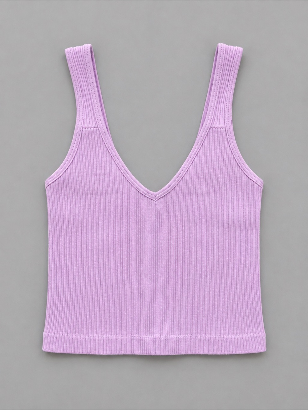 Ribbed Seamless V‑Neck Crop Tank Top - Lavender